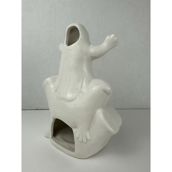 Vtg Ceramic GHOSTS Halloween Candle Holder Figurine Retro Holiday decoration - Picture 2 of 5